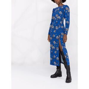 NWT RED Valentino Floral-print Cady Midi Dress Size Italy 40 Blue $895 #2H456